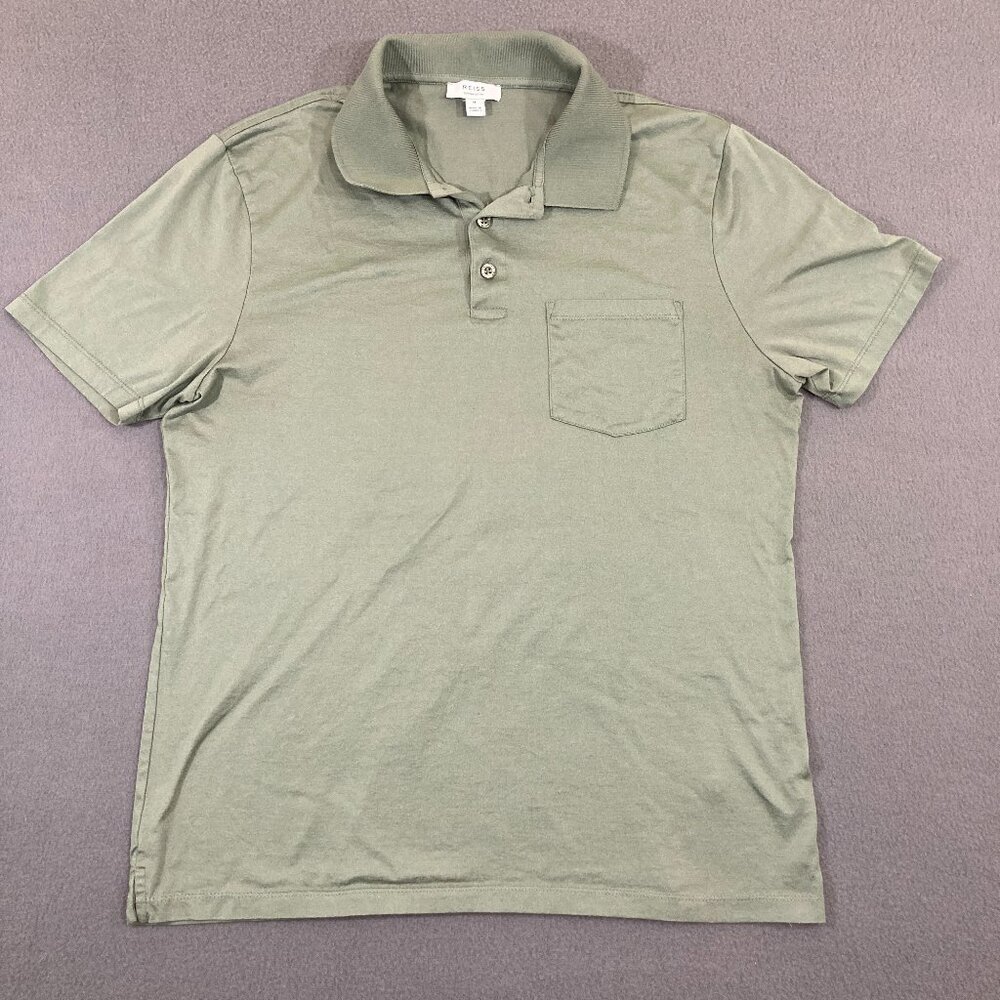 REISS Elliot Egyptian Cotton Short Sleeve Golf Polo Shirt Mens Size Medium Green